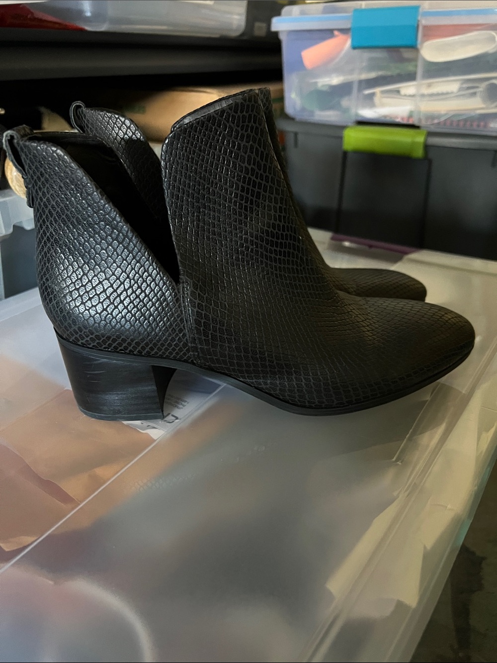 Franco Sarto Black Textured Snake-Embossed Ankle Booties